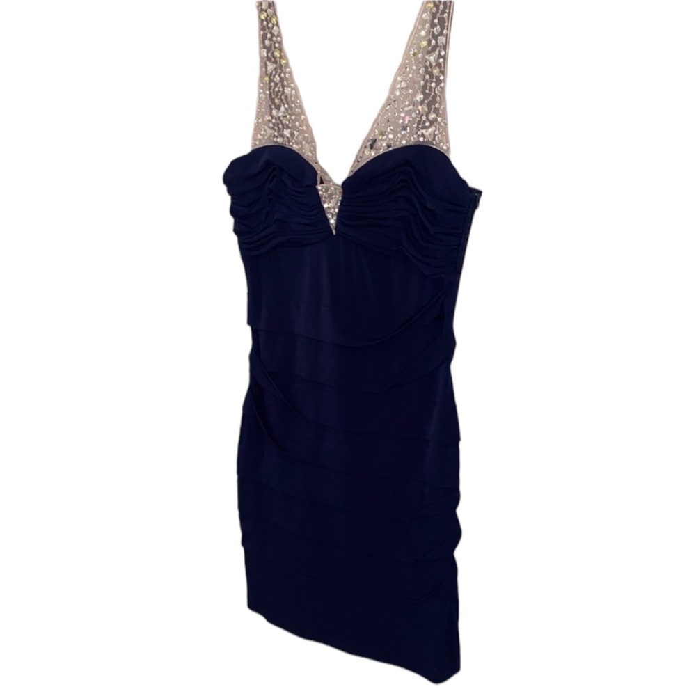 Navy Blue City Triangles Semi Formal Dress Size Medium Large Rhinestone Detail! - Picture 1 of 5